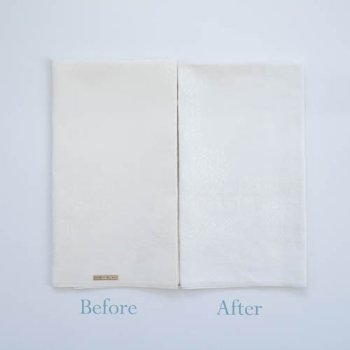 an image of two napkins before and after laundering